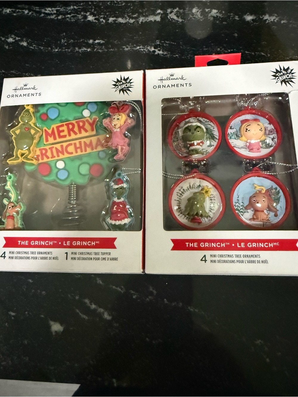 2026 Mini Hallmark The Grinch Christmas Ornaments (4ct & Tree Topper) New w Box